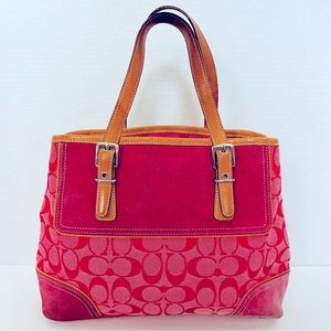 Coach Jacquard signature bag hot pink pre owned Authentic